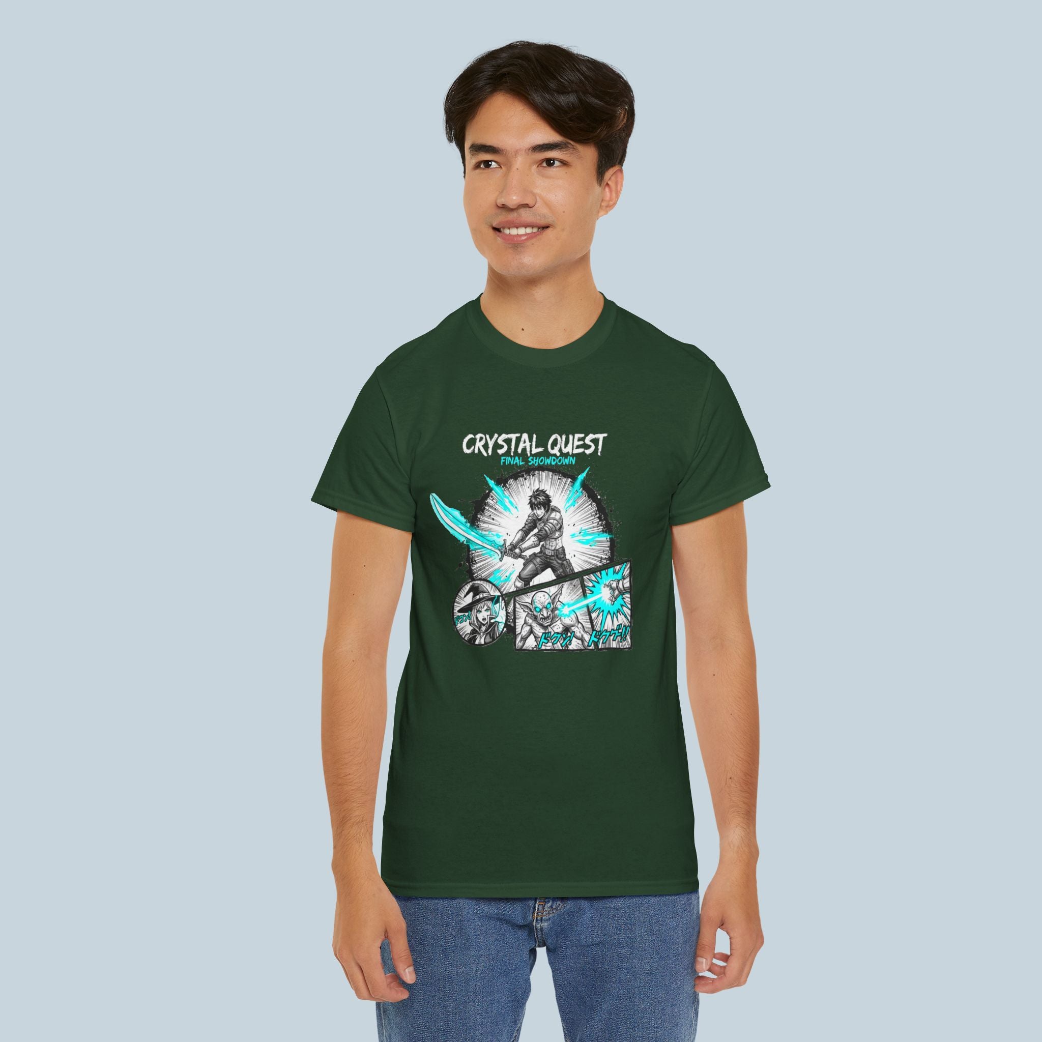 Crystal Quest Anime T Shirt Final Showdown Manga Style RPG Fantasy Graphic Tee