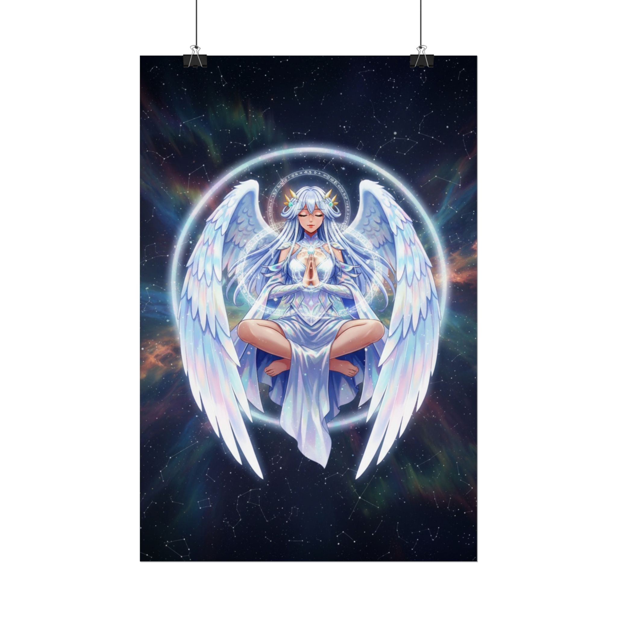 Lyria Solara Anime Poster Celestial Angel Wall Art Fantasy Goddess Print for Bedroom or Studio