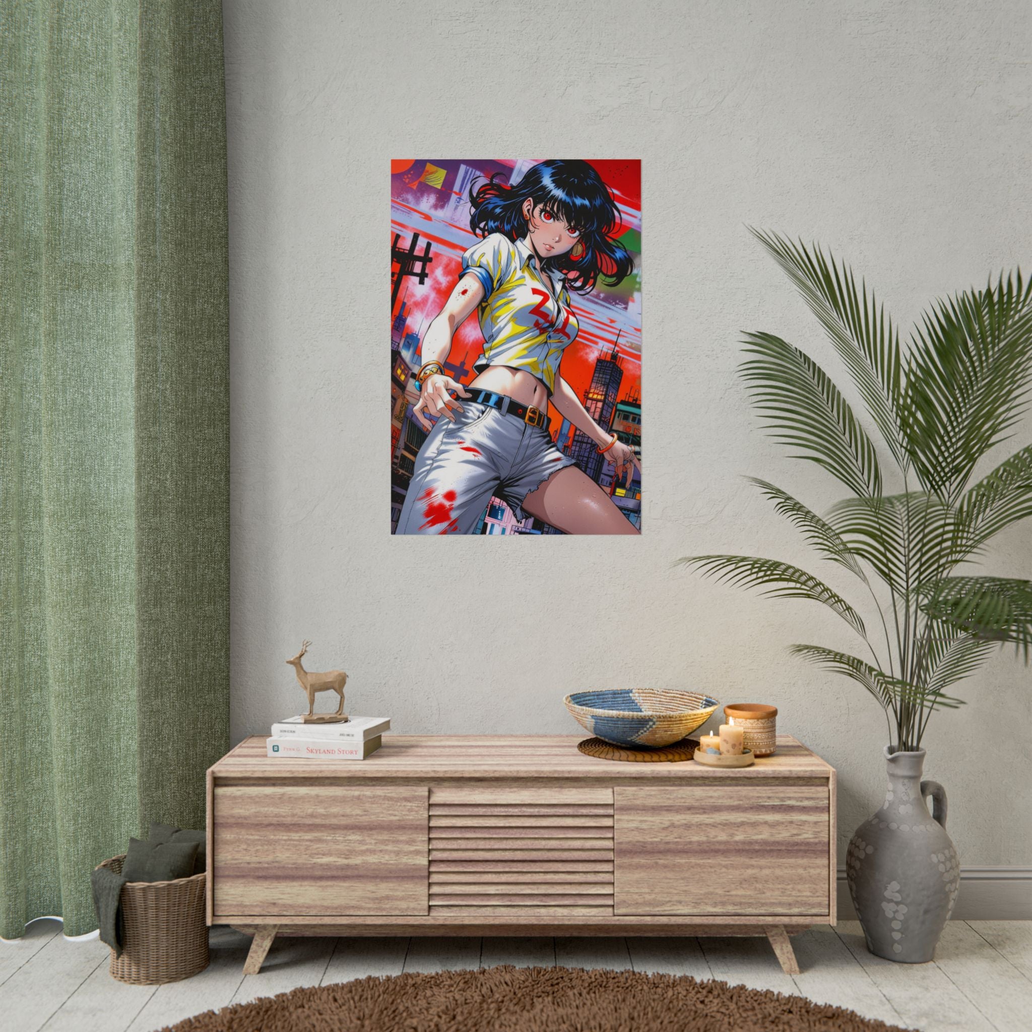 ZOMBA Squad Anime Girl Poster – Retro Apocalypse Pin-Up Wall Art, Horror Anime Cityscape Print, Zombie Survival Decor