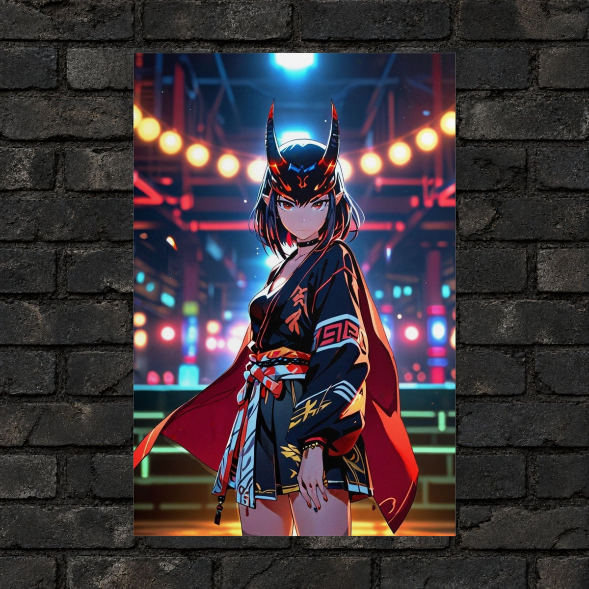 Oni Mask Anime Girl Poster