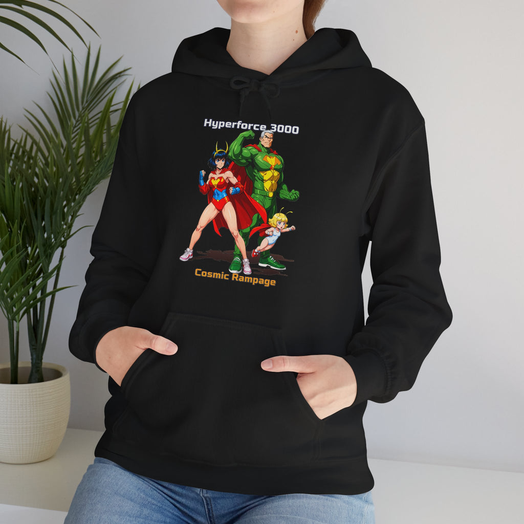 Hyperforce 3000 Hoodie – Retro Anime Hero Hoodie, Cosmic Rampage Design, Epic Gift for Anime Fans & Gamers