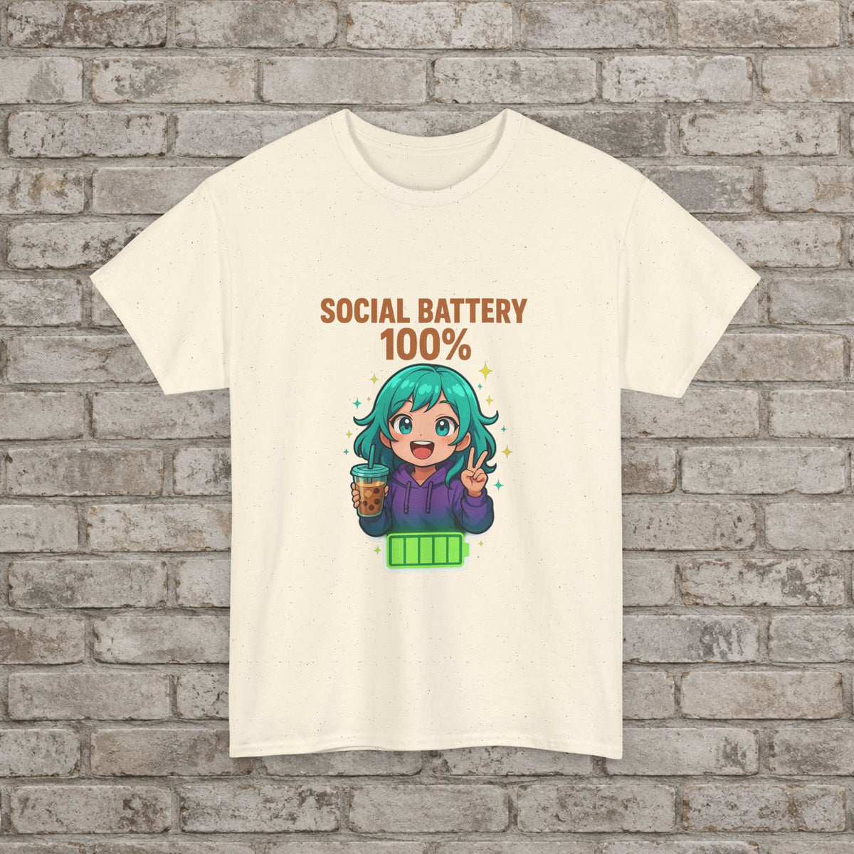 Social Battery 100% Anime T-Shirt