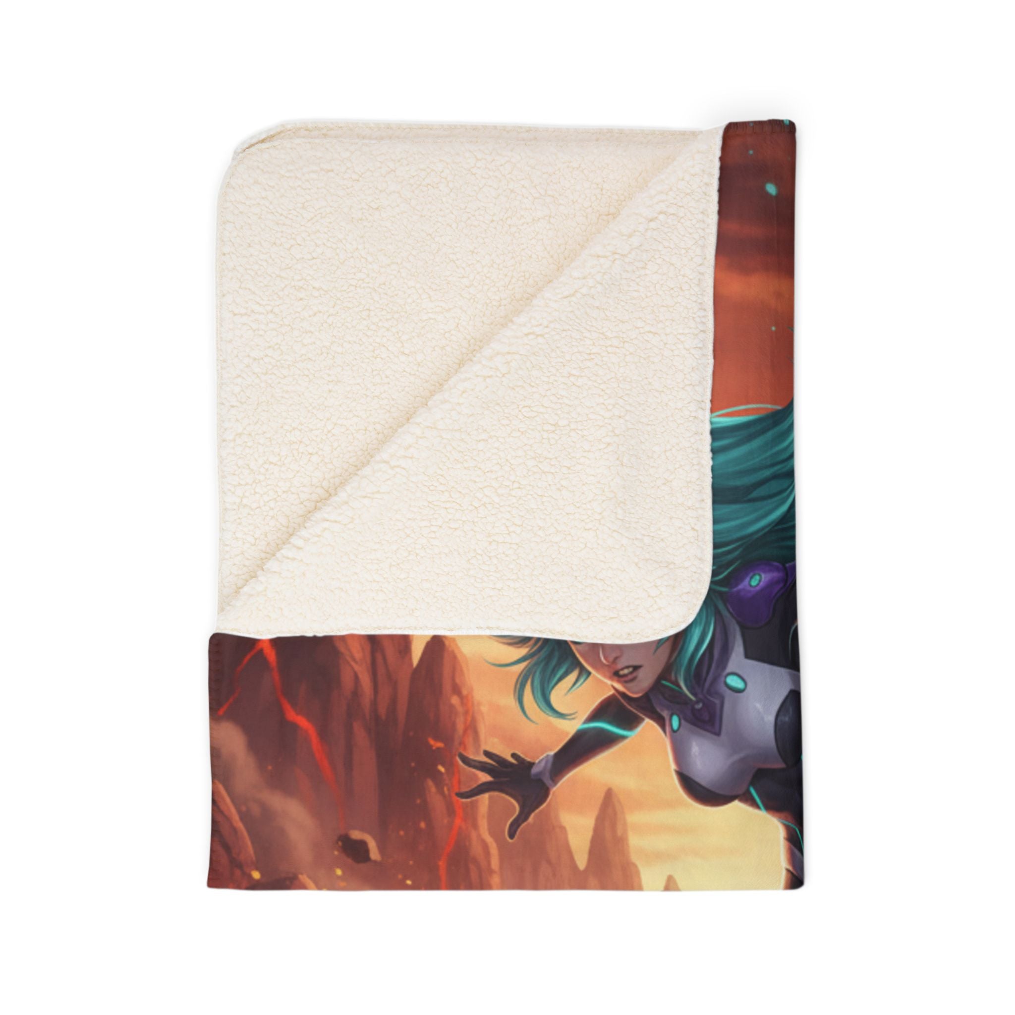 Anime Sci-Fi Vera flux Sherpa Blanket Futuristic Energy Warrior Lava and Ice Fantasy Anime Throw Blanket