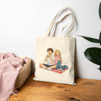 Cute Picnic Anime Couple Illustration Cotton Canvas Tote Bag