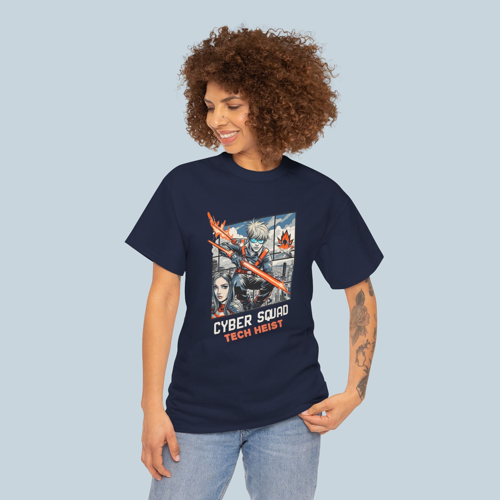 Cyber Squad Anime T Shirt Tech Heist Sci Fi Team Futuristic Streetwear Tee