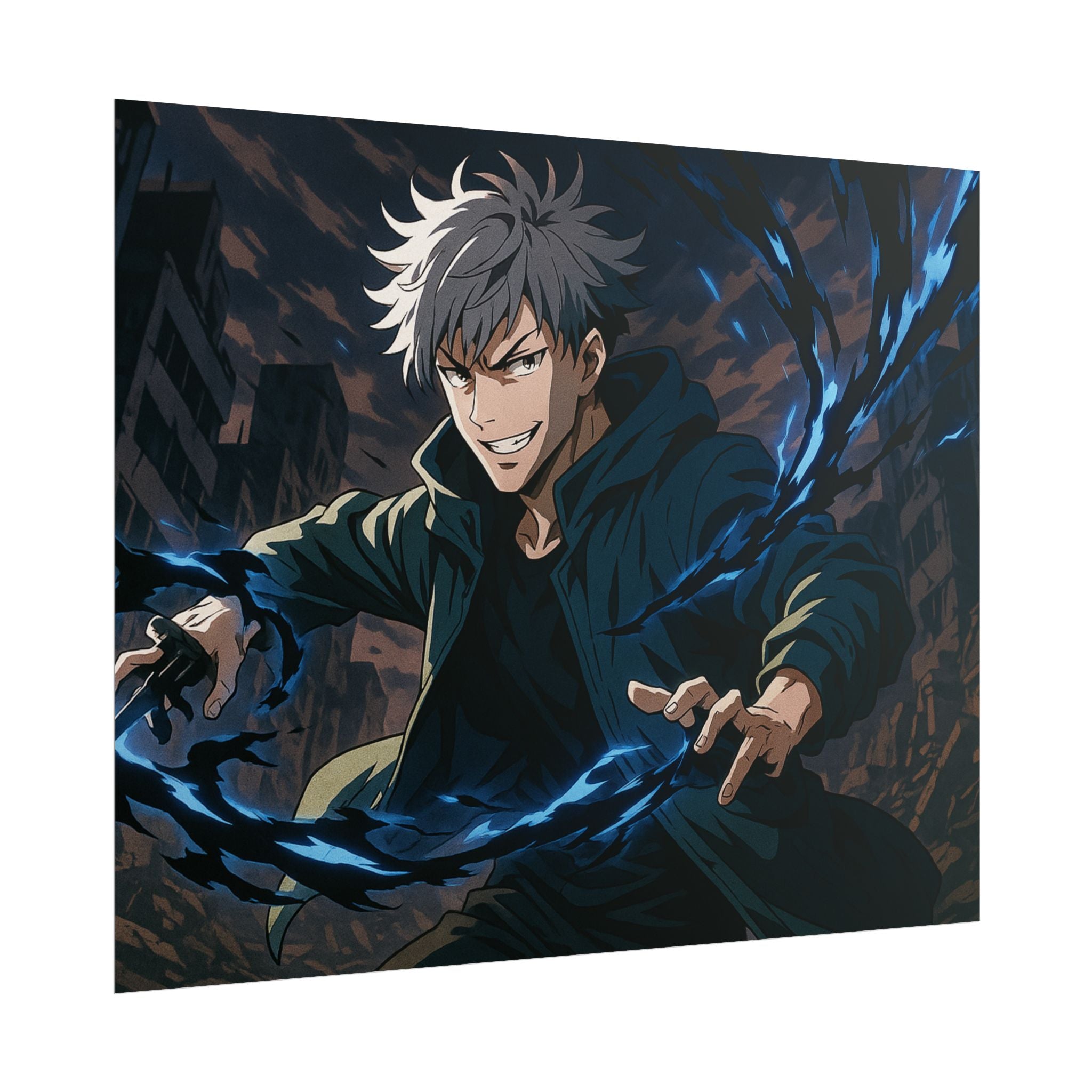Anime Villain Poster Dark Energy Fighter Wall Art Powerful Shonen Character Print Action Manga Artwork for Otaku Room Decor