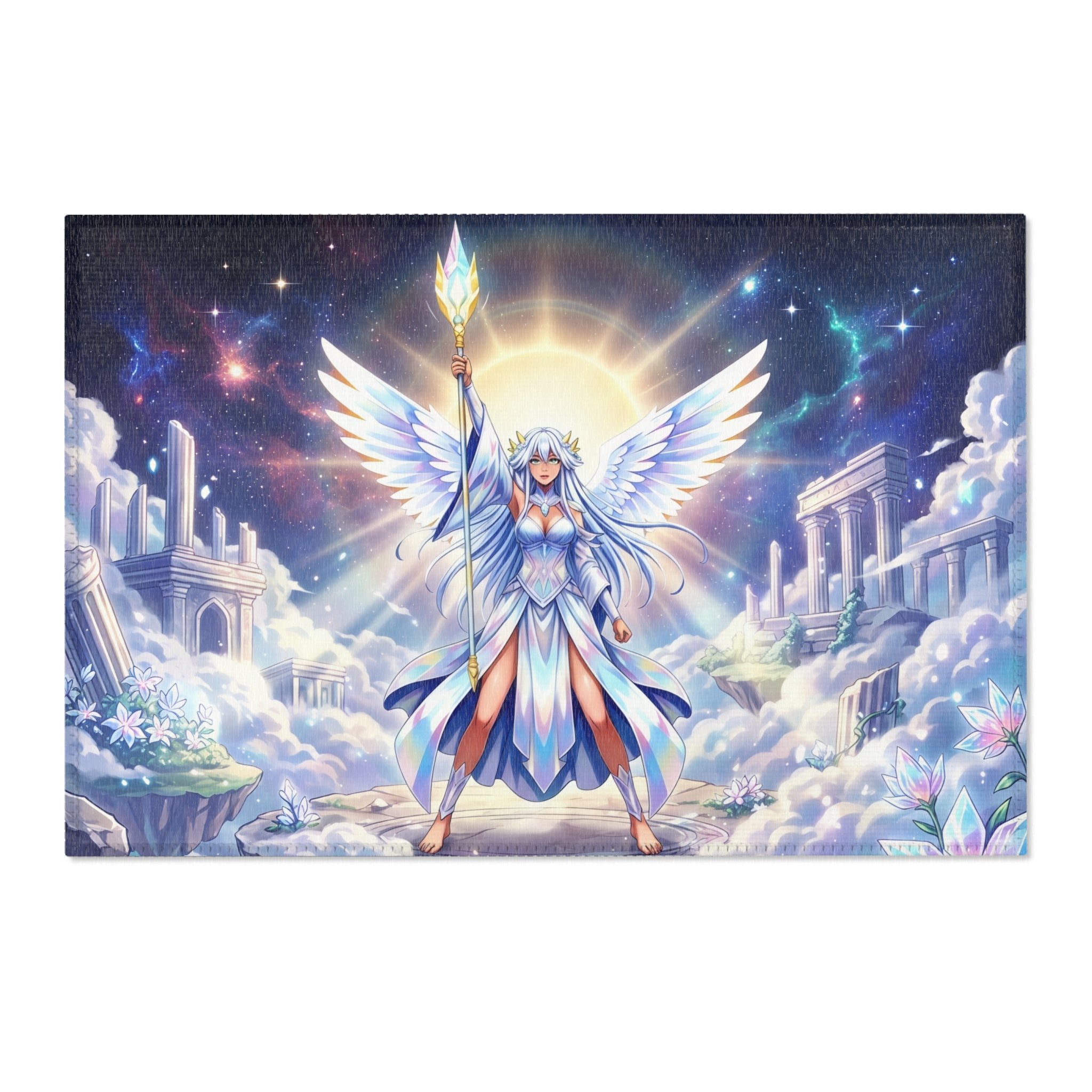 Lyria Solara Winged Guardian Area Rug — Pastel Chenille Celestial Bedroom & Reading Nook Accent