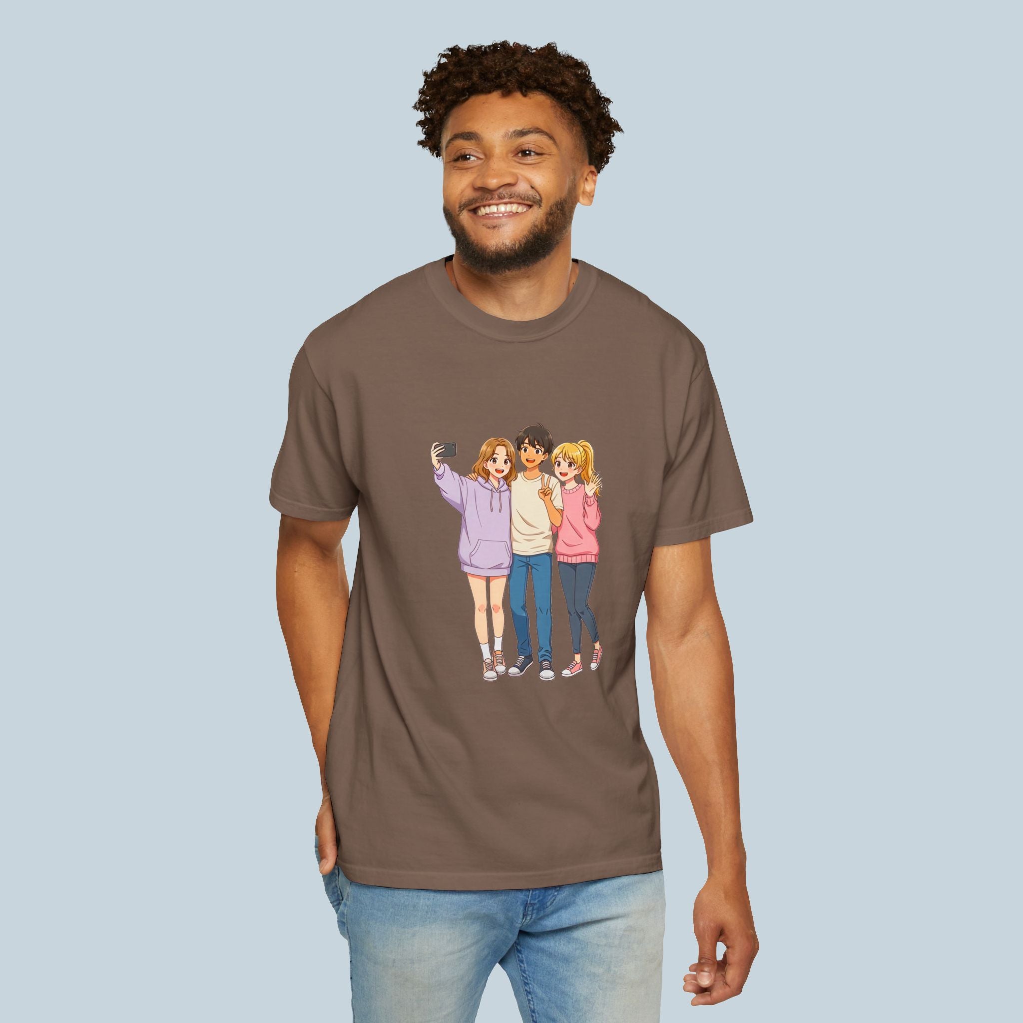 Anime Friends T-Shirt Group Selfie Comfort Colors Tee Cute Cozy Streetwear for Anime Fans and Otaku