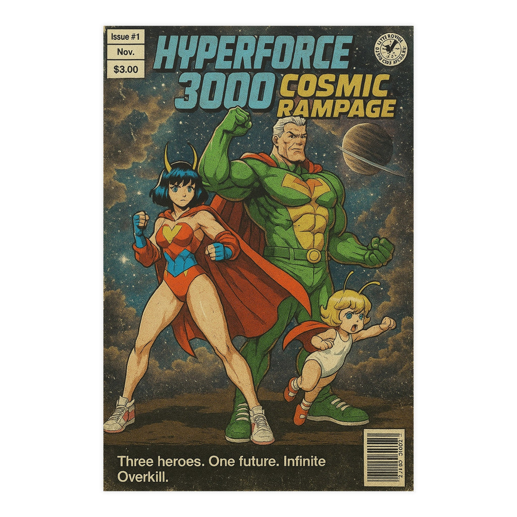 Hyperforce 3000 Anime Poster Cosmic Rampage Retro Comic Poster Art | Sci-Fi Wall Decor for Gamers and Collectors
