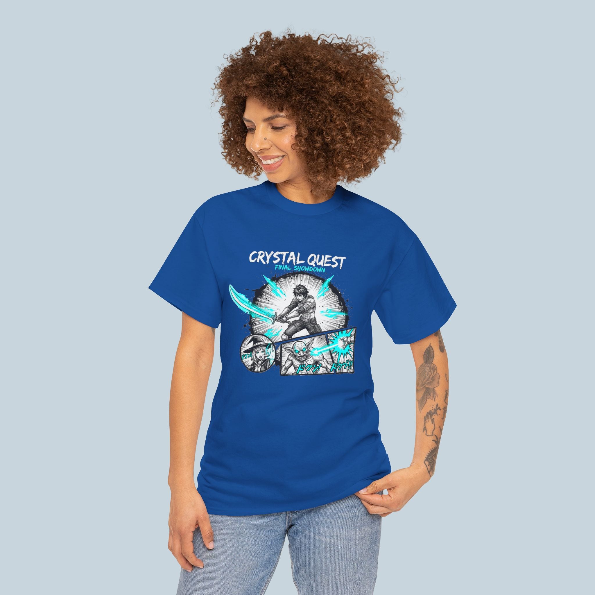 Crystal Quest Anime T Shirt Final Showdown Manga Style RPG Fantasy Graphic Tee