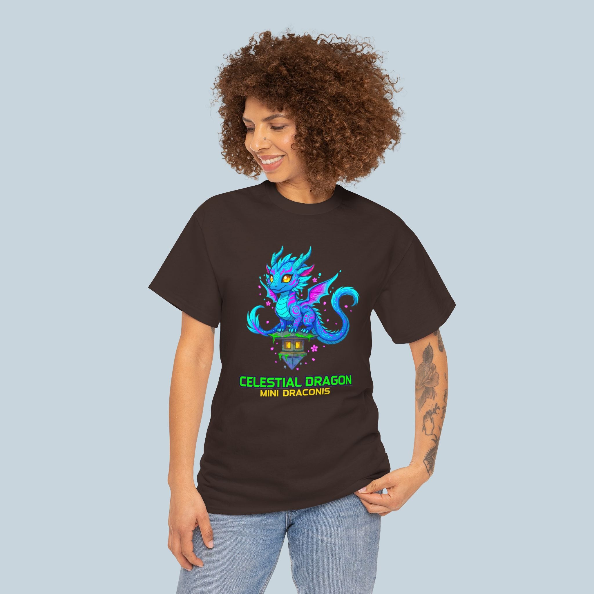 Celestial Dragon Anime T Shirt Cute Fantasy Dragon Neon Glow Magical Creature Shirt Gift for Anime Fans