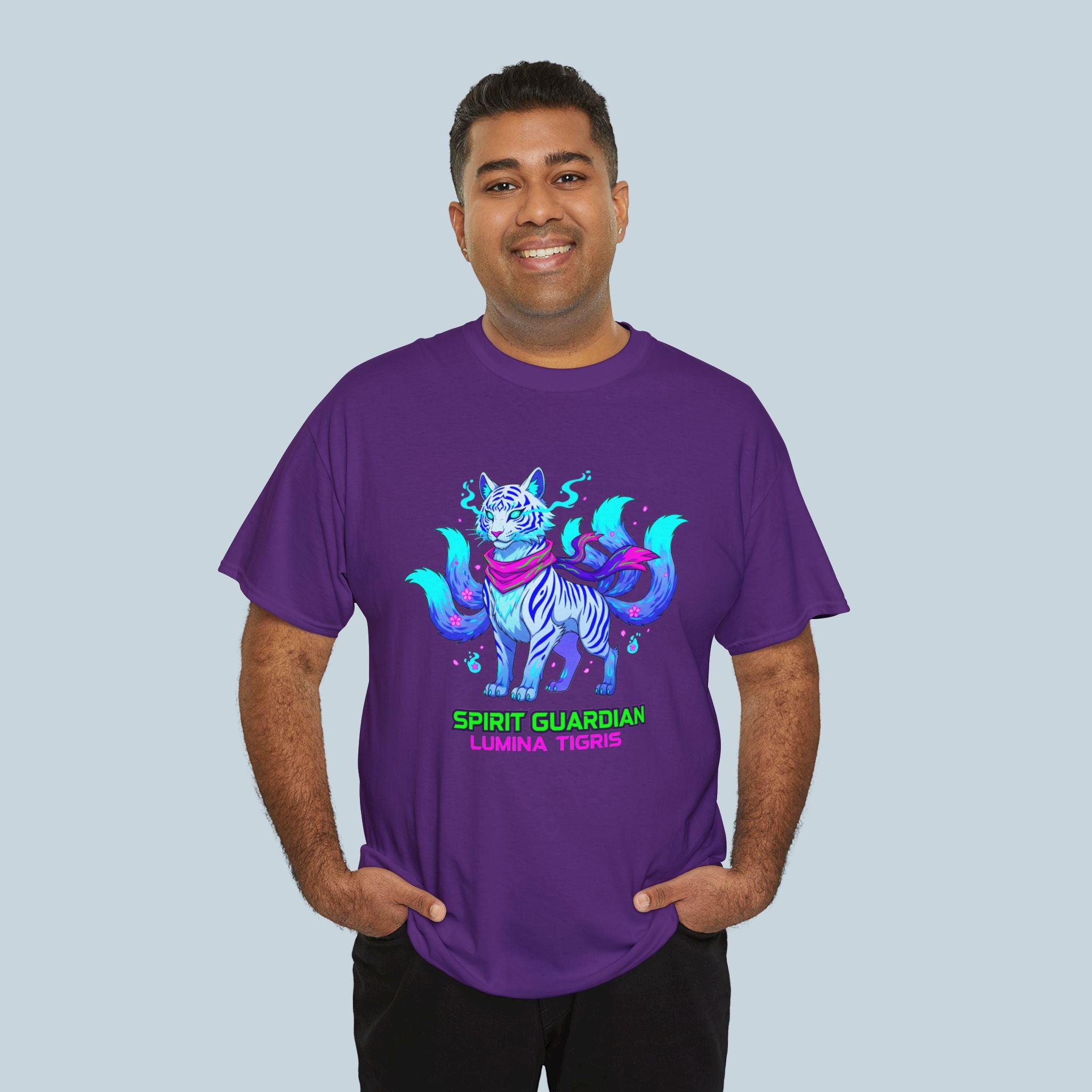 Spirit Guardian Tiger Anime Shirt Neon Fantasy Guardian Animal Tee
