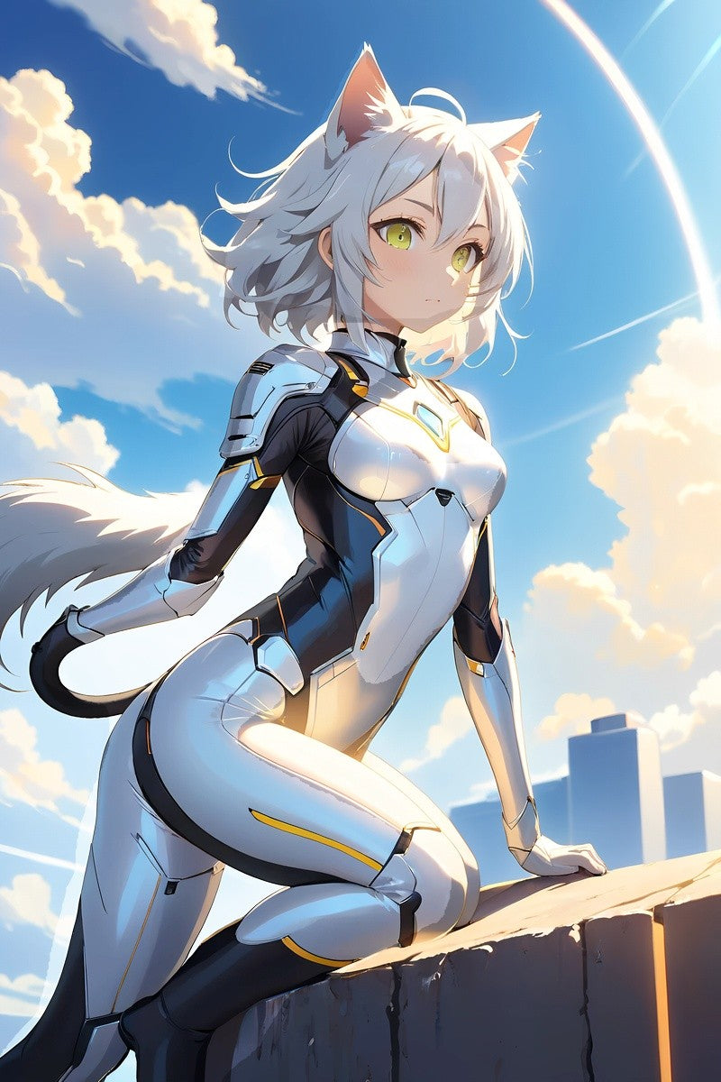 Cyber Catgirl Anime Blanket Futuristic Fleece Throw Neko Sci-Fi Space Suit Gift for Gamers and Otaku