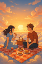 Romantic Anime Sunset Picnic Poster, Wall Art for Home Decor, Gift for Couples