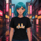 Cozy Anime Girl T-Shirt Cute Pajama Manga Style with Cat  Relaxed Fit Gift for Anime Lovers