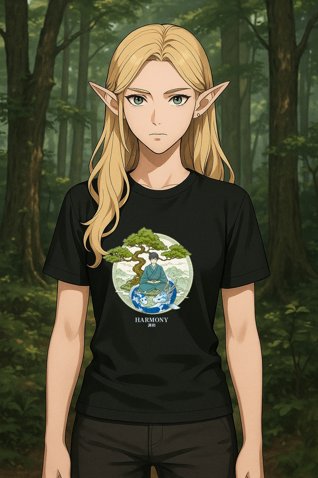 Harmony Anime T Shirt Zen Nature Koi Bonsai Japanese Aesthetic Calm Anime Streetwear Tee