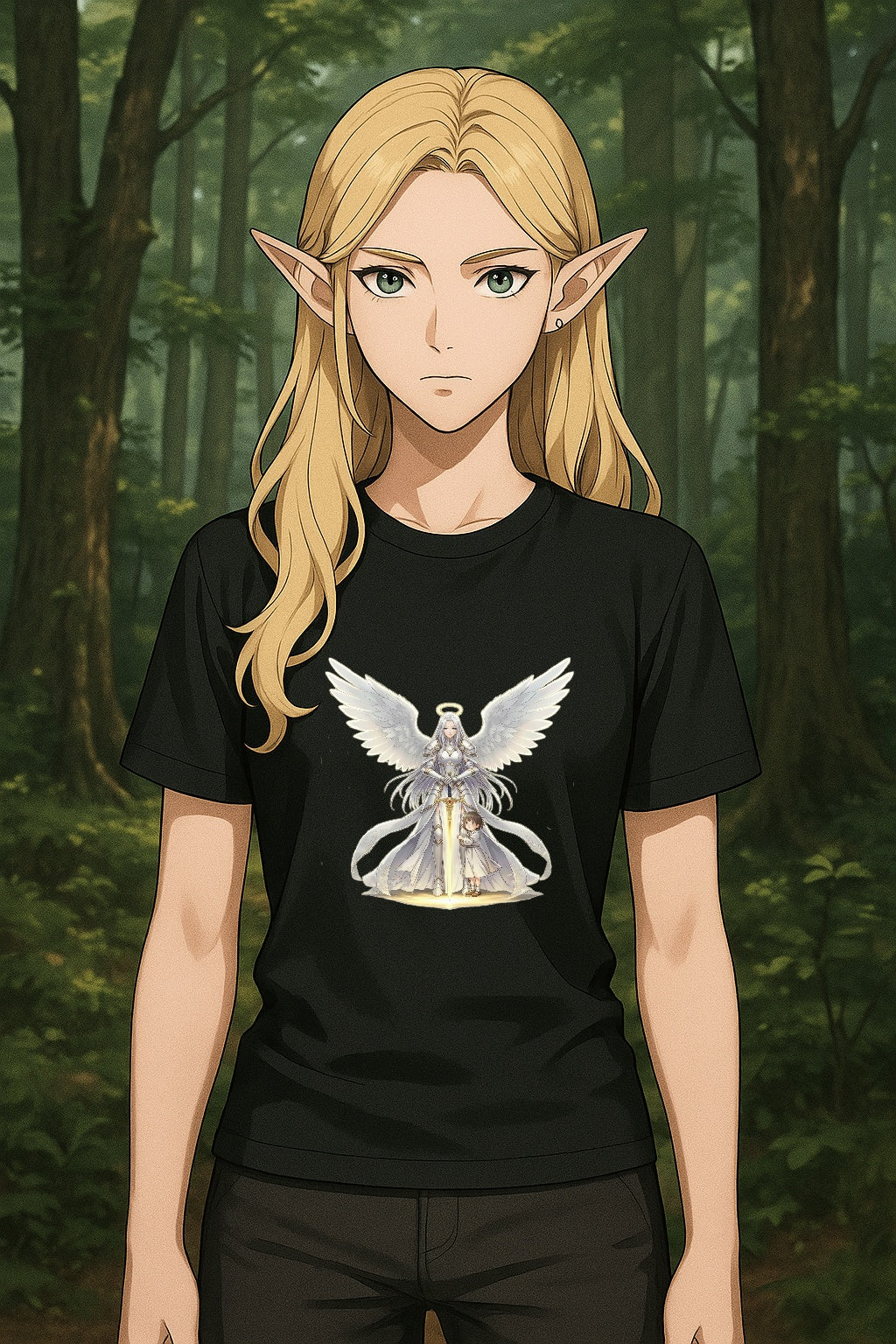 Anime Guardian Angel T-Shirt – Protective Angel & Child Art Tee, Spiritual Fantasy Shirt, Gift for Moms, Dads, Anime Fans