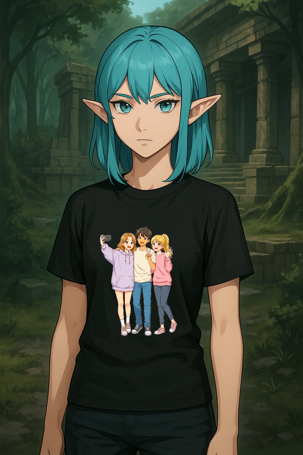 Anime Friends T-Shirt Group Selfie Comfort Colors Tee Cute Cozy Streetwear for Anime Fans and Otaku