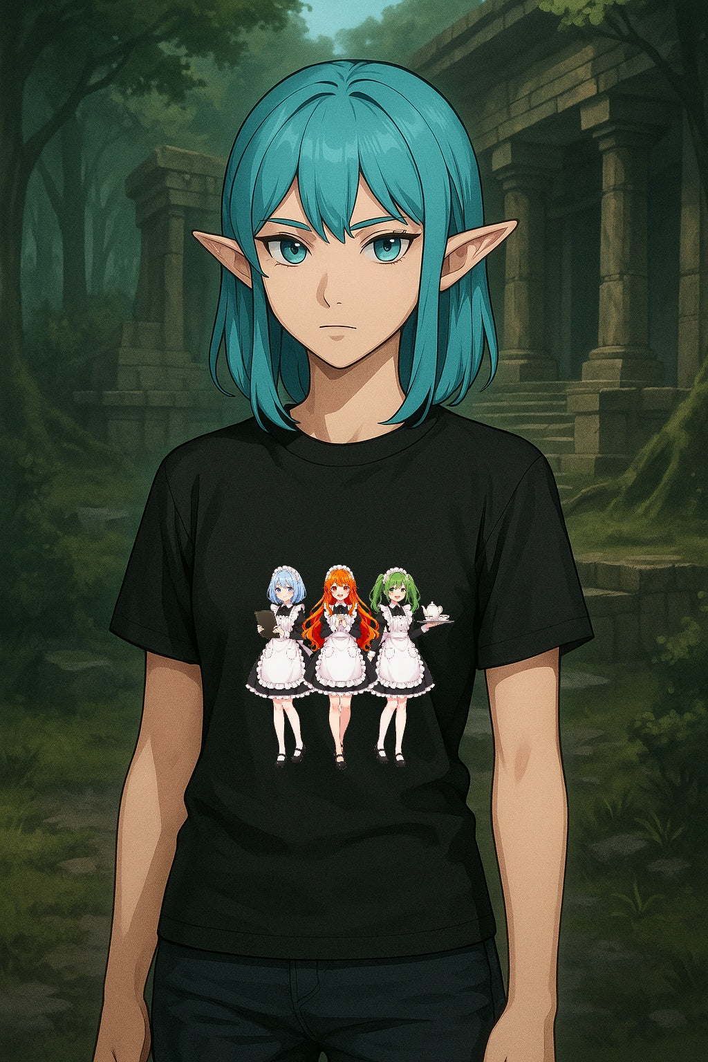 Anime Maid Girl T-Shirt — Funny Crimefighter Japanese Waitress Tee for Otaku & Anime Fans