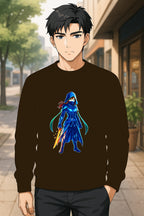 Blue Ninja Anime Sweatshirt Assassin Girl Glow Blade Japanese Streetwear Gift for Gamers and Anime Fans