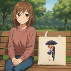 Cute Anime Couple Tote Bag Romantic Rain Scene Canvas Gift for Anime Fans and Kawaii Aesthetic Lovers