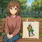 Anime Tote Bag Cute Couple in Rain Cozy Aesthetic Canvas Gift for Anime Fans