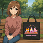 Kawaii Picnic Cute Characters Cotton Canvas Tote — Cat, Cake Friend & Bunny Design