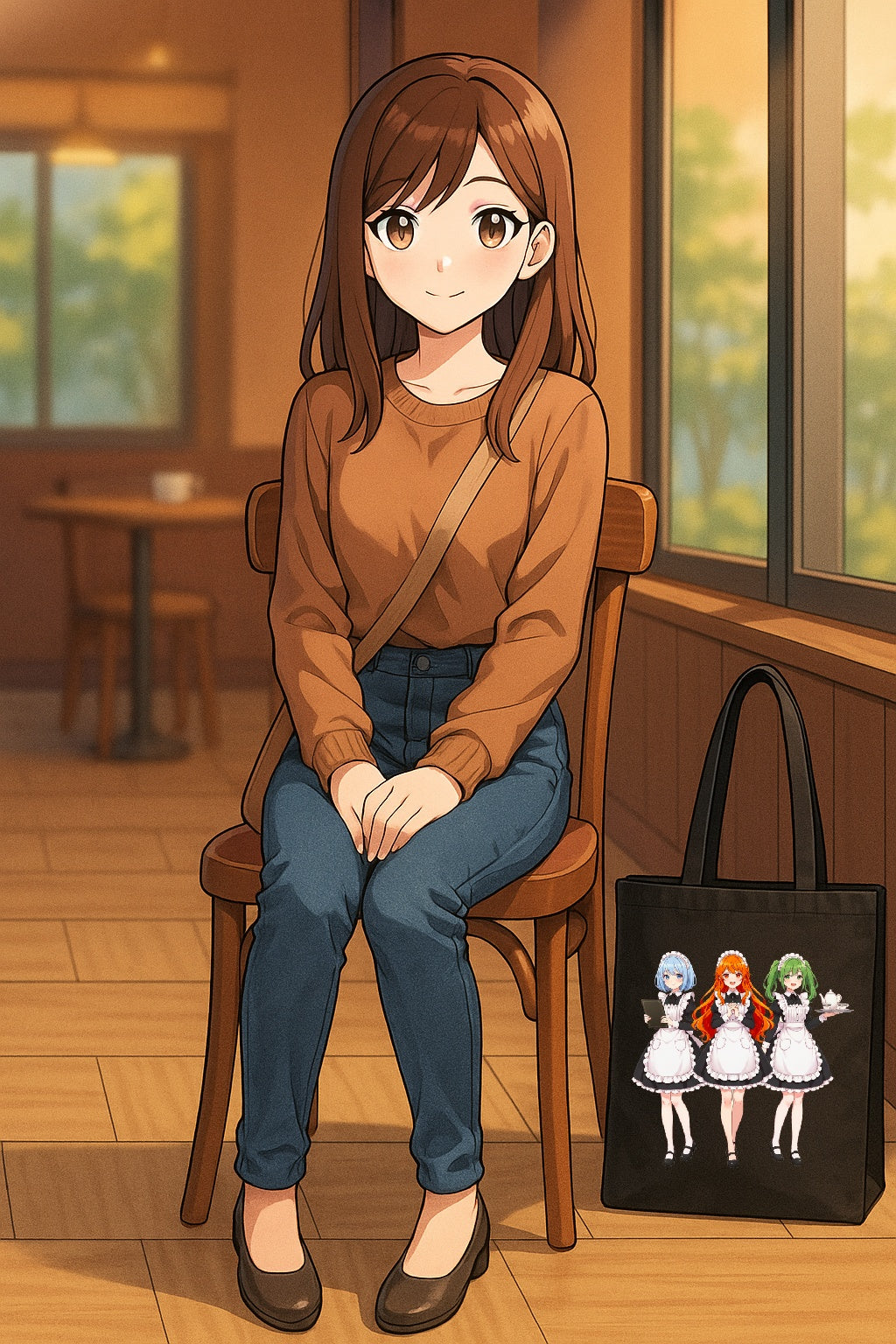 Anime Maid Girl Tote Bag Cute Japanese Waitress Design Funny Otaku Gift for Anime Fans and Conventions