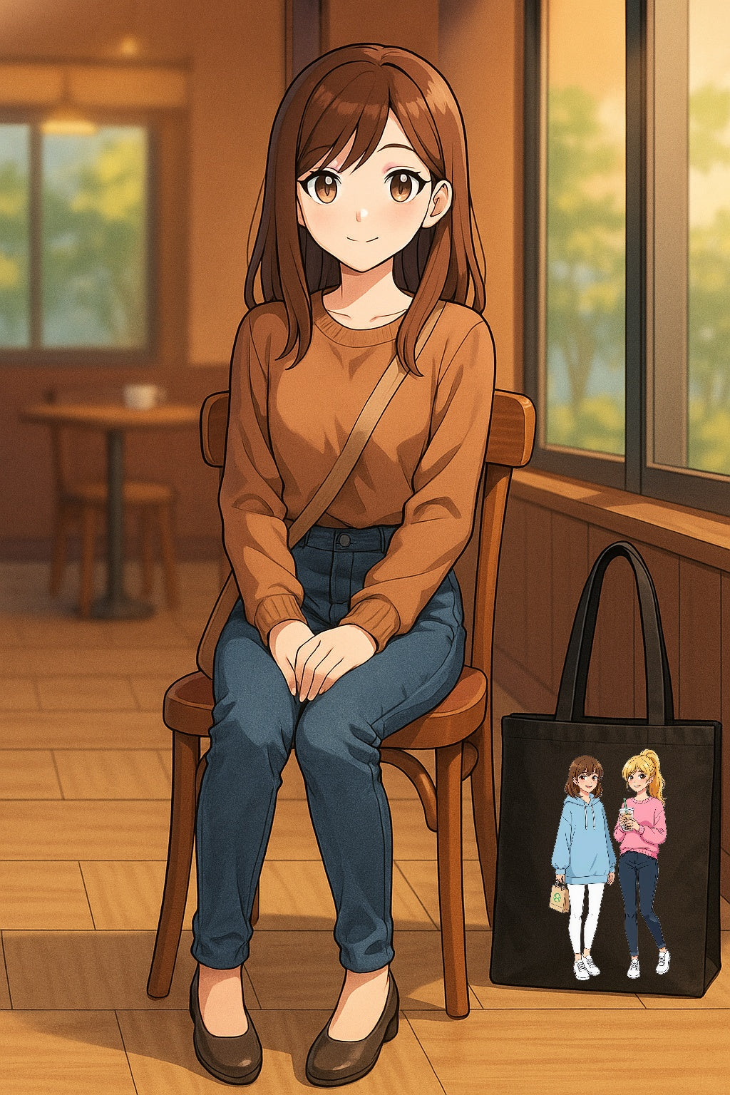 Anime Boba Girls Tote Bag Cute Slice of Life Shopping Bag for Anime Fans and Cozy Aesthetic Lovers