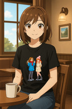 Cute Winter Anime Girls T-Shirt Cozy Slice of Life Tee for Anime Fans and Collectors