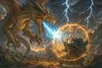 Fantasy Dragon Stormy Sky Artwork Epic Creature Wall Art Mythical Anime Style Print