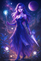 Anime Sorceress Art Print: Celestial Fantasy Poster
