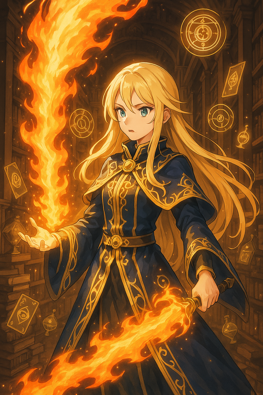Anime Fire Sorceress Art Print: Magical Fantasy Poster