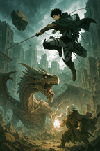 Epic Anime Dragon Battle Art Print: Gamer Room Decor