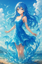 Anime Water Spirit Art Poster: Giclée Print, Ocean-Themed Wall Decor