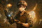 Anime Steampunk  Inventor Wall Art Print, Japanese Anime  Fantasy Mechanic Artwork, Gift for Otaku and Steampunk Fans