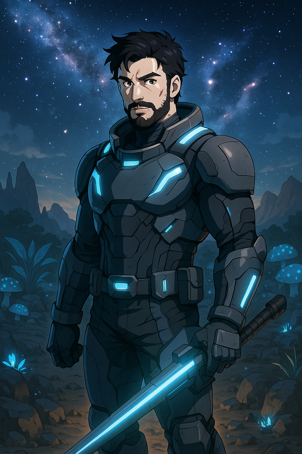 Sci-Fi Warrior Poster: Cyberpunk Samurai Art, Futuristic Decor