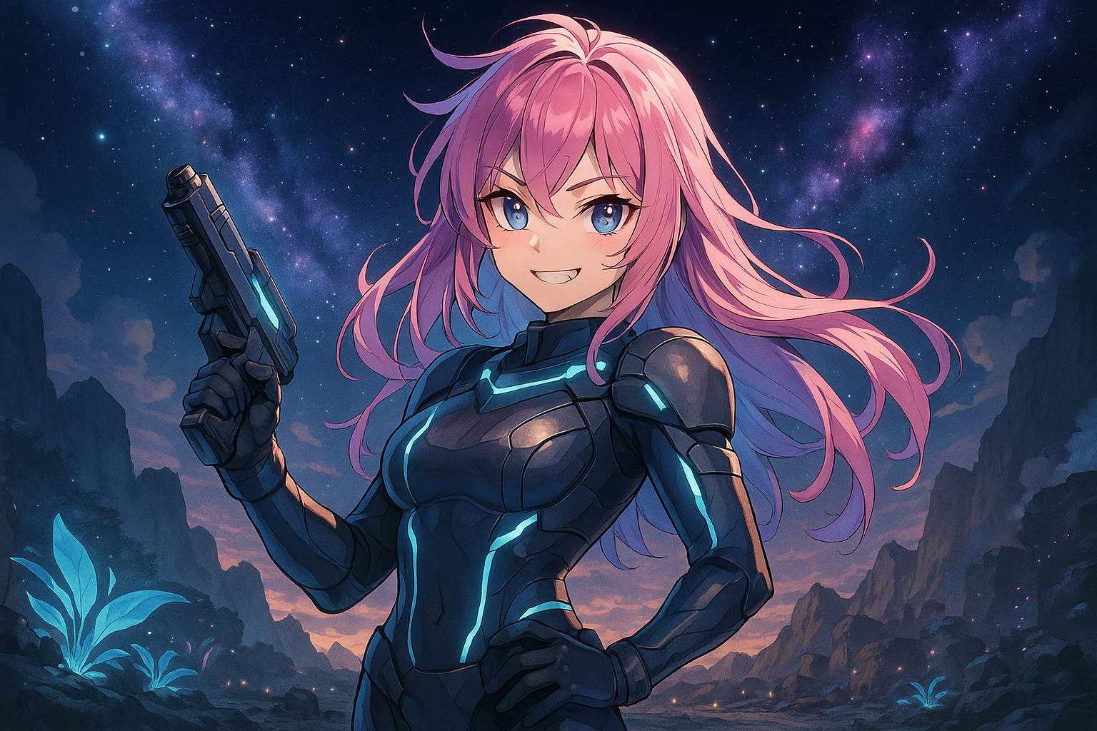 Anime Sci-Fi Girl Wall Art: Cyberpunk Warrior Print