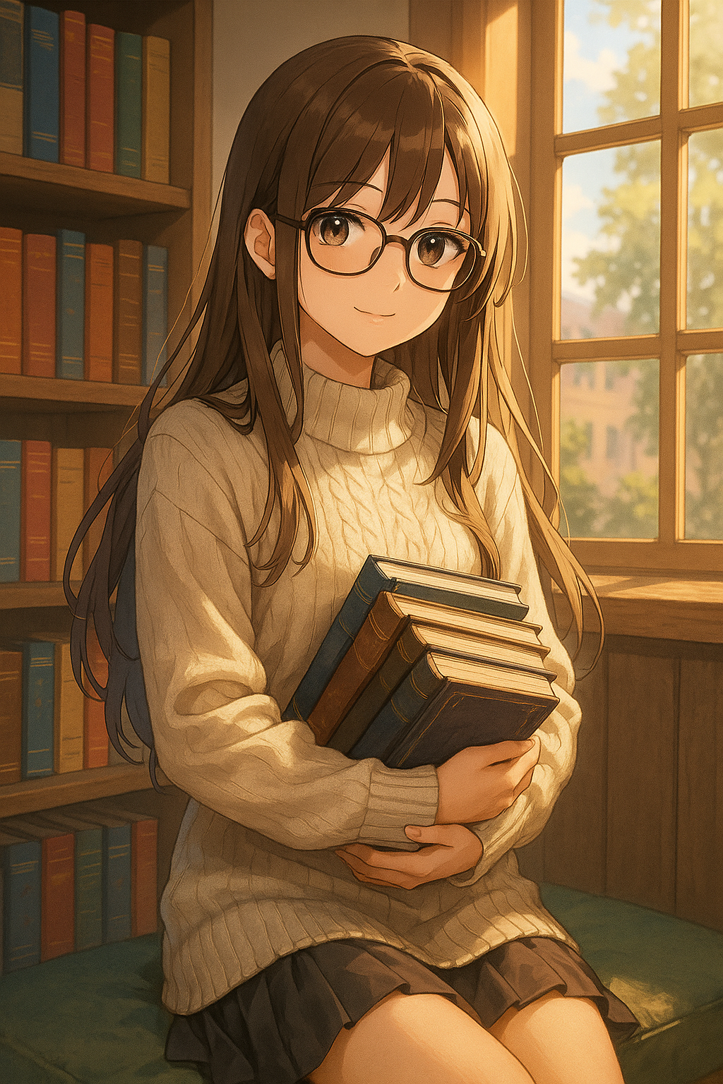Anime Girl Poster, Bookworm Wall Art Print, Cozy Library Aesthetic, Japanese Anime Decor, Gift for Manga Lovers and Otaku Fans
