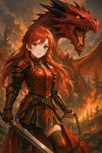 Anime Dragon Rider Poster: Fantasy Warrior Girl Wall Art