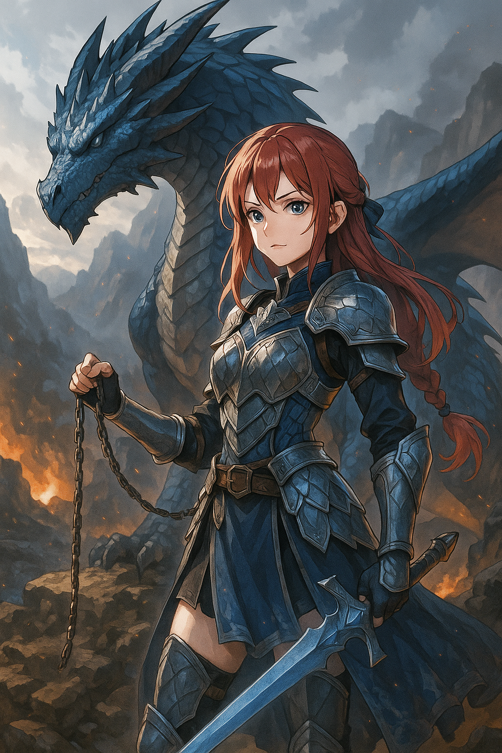 Anime Dragon Poster: Warrior Girl Fantasy Art Print