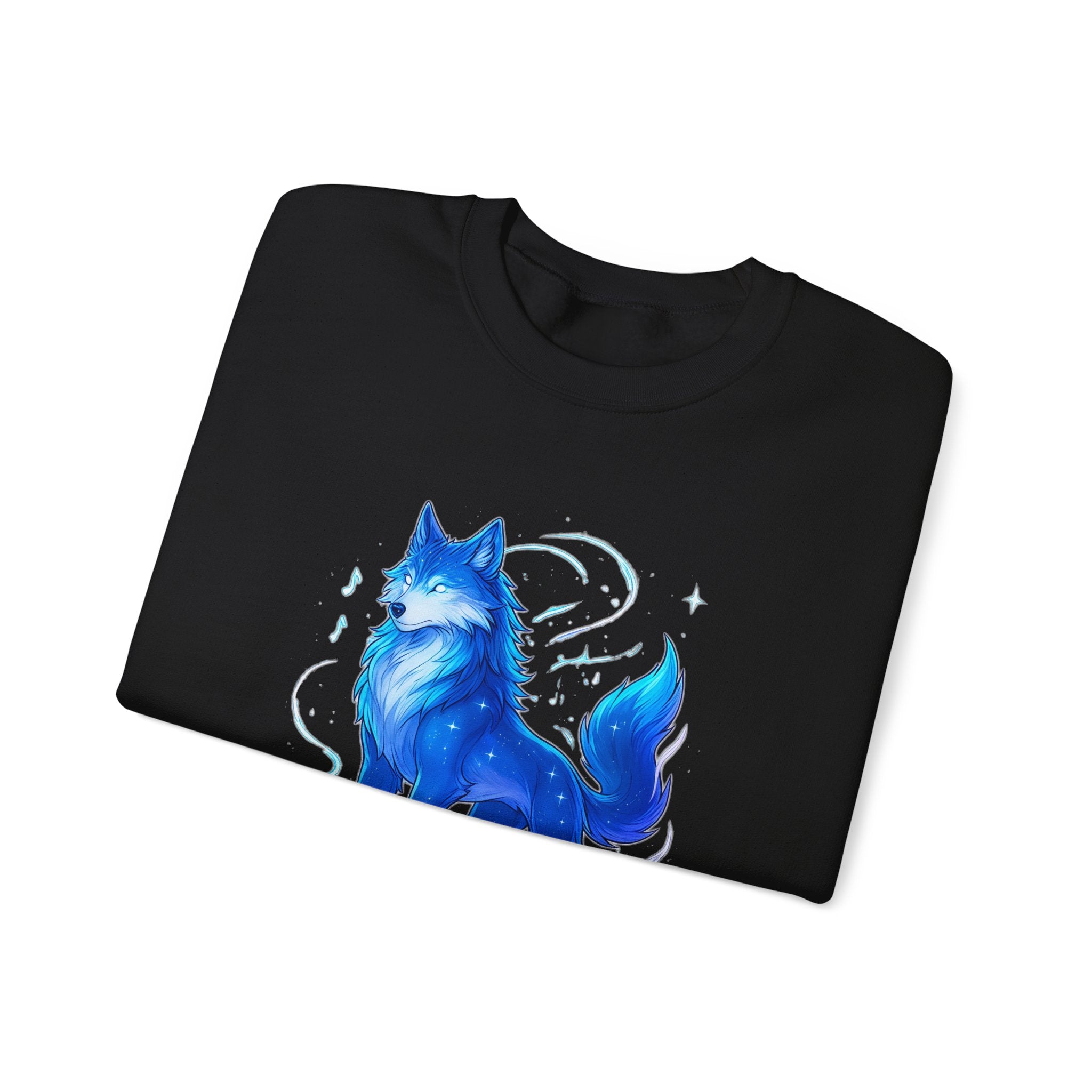 Celestial Wolf Anime Sweatshirt Glow In The Dark Style Blue Spirit Wolf Pullover Cozy Gift For Anime Fans