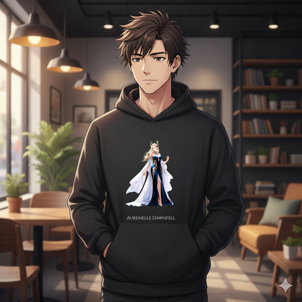 Fantasy Elf Queen Hoodie Anime Style Aurenelle Dawnfell Sweatshirt Elegant Magic Cape Gift for Fantasy Lovers and Gamers