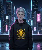 Golden Spirit Hoodie Japanese Demon Mask Sweatshirt Mythic Oni Anime Streetwear Gift for Him Her