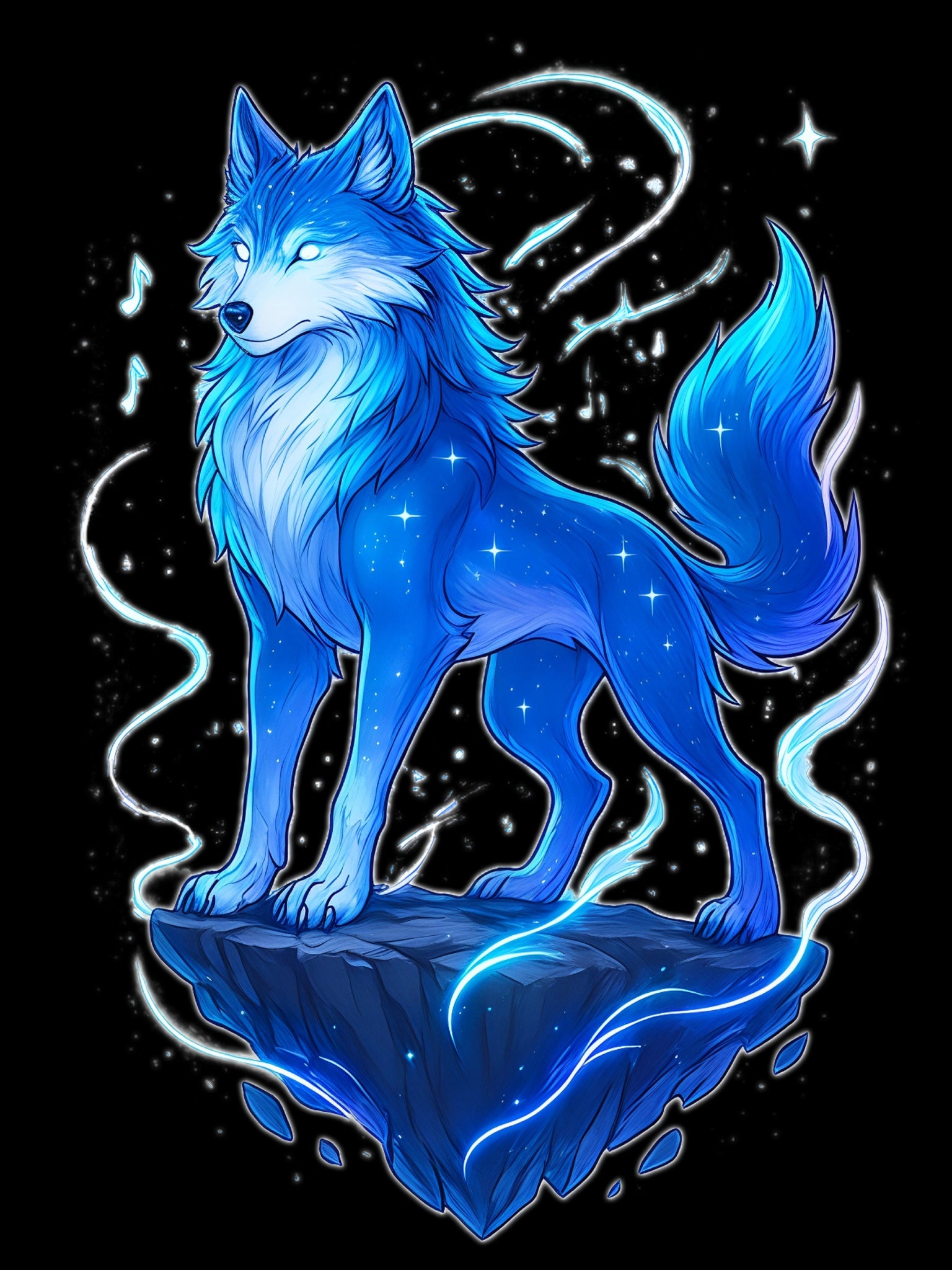 Celestial Wolf Anime Sweatshirt Glow In The Dark Style Blue Spirit Wolf Pullover Cozy Gift For Anime Fans