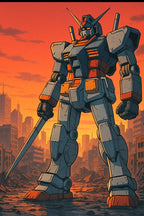 Anime Mecha Poster Giant Robot Artwork in Retro Style for Sci Fi Wall Decor