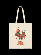 Small Heroes Big Plans Tote Bag, Cute Whimsical Ant Trio, Eco Tote, Funny Anime Inspired Gift for Readers Teachers Moms Epic Anime Apparel