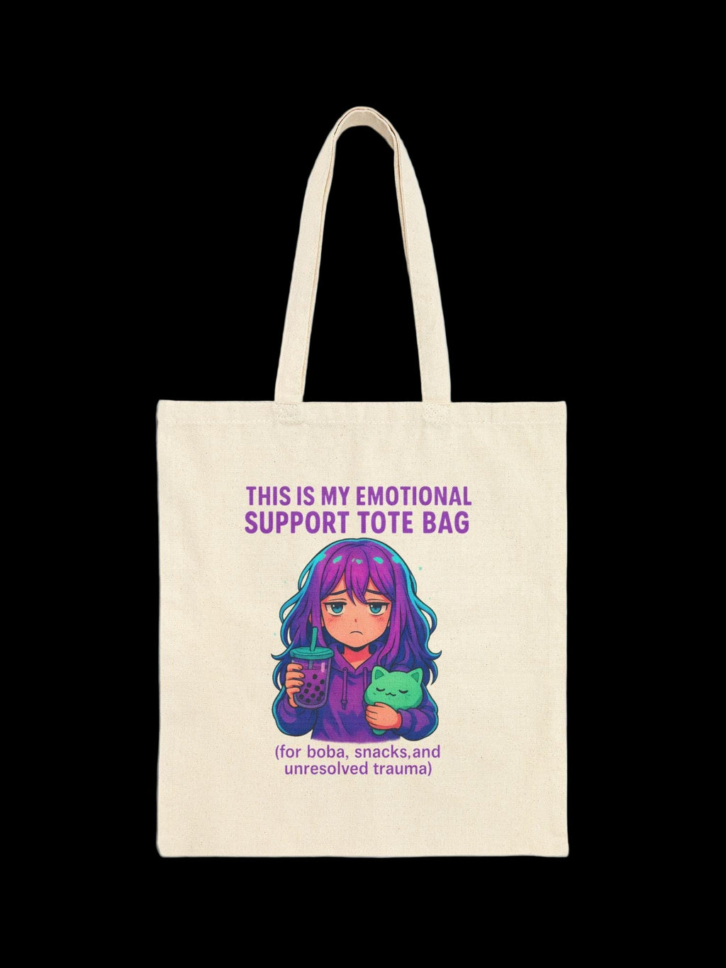 Sad Anime Girl Tote Bag Aesthetic Japanese Art Style Emotional Support Boba Gift Cute Kawaii Streetwear Accessory
