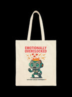 Emotionally Overclocked Tote Bag | Funny Robot Overload Canvas Tote | Cute Nerdy Gift for Gamers, Coders, Engineers, and Anime Fans