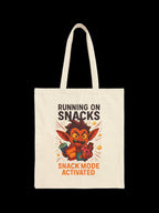 Running on Snacks Tote | Funny Goblin Anime Style Canvas Tote | Snack Mode Activated Gift for Foodies, Gamers, Students, and Gremlin Girls